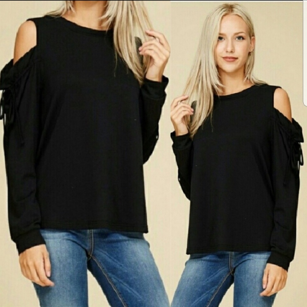 🖤Sexy Black Cold Shoulder Top with Ties - Picture 2 of 3
